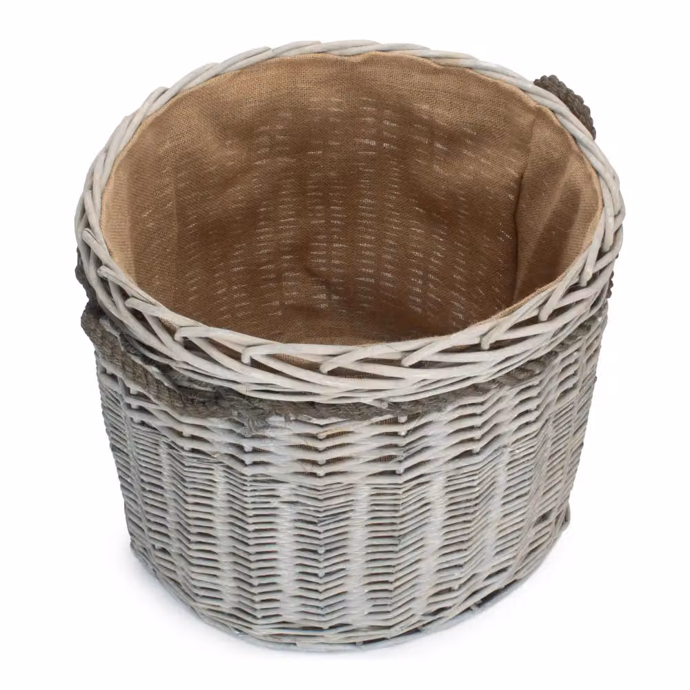 Red Hamper Large Grey Wicker Round Log Basket with Handles and Hessian Lining – 2
