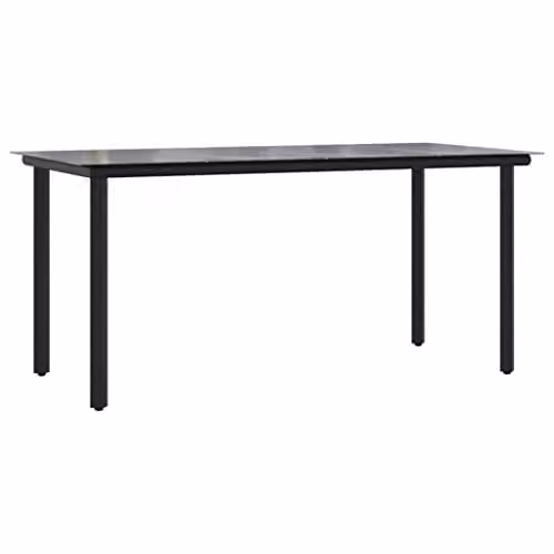 vidaXL Modern Rectangular Garden Dining Table in Black Steel and Tempered Glass, W/D/H: 160 x 80 x 74 cm – 1
