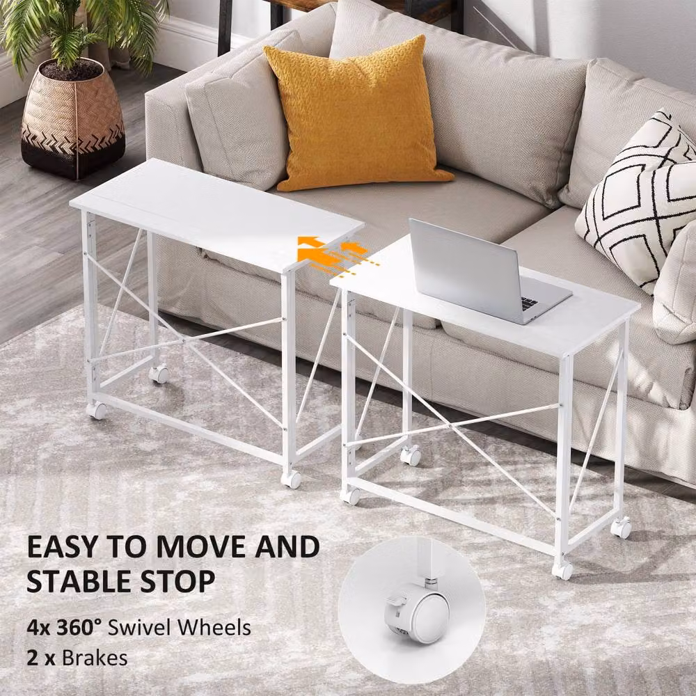 Wyld Haus Romira White Folding Writing Desk with Lockable Castors W/D/H: 80 x 40 x 75 cm – 4