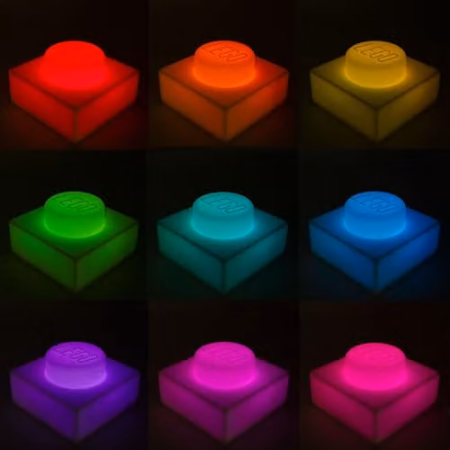 IQ Lego Iconic 1x1 Plate Silicone LED Colour Changing Night Light, White and Multicolour – 3