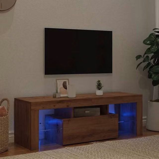 Berkfield Home TV Cabinet in Artisan Oak Brown with LED Lights, W/D/H: 120 x 36.5 x 40 cm
