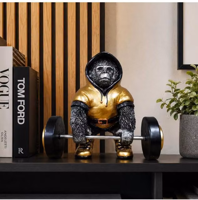 Gifts Direct 2 U Gold Weight Lifting Gorilla Tabletop Ornament