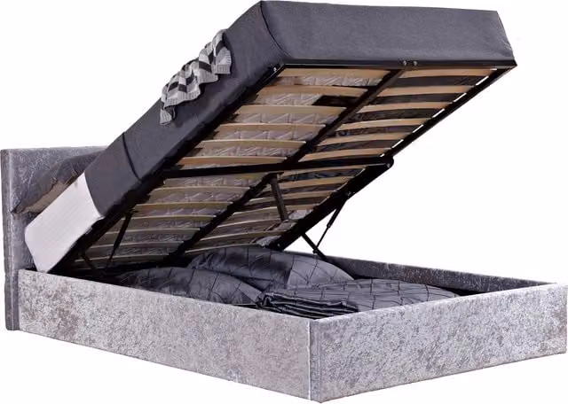 Birlea Berlin Grey Velvet Upholstered Ottoman Bed, W/D/H: 180 x 200 cm
