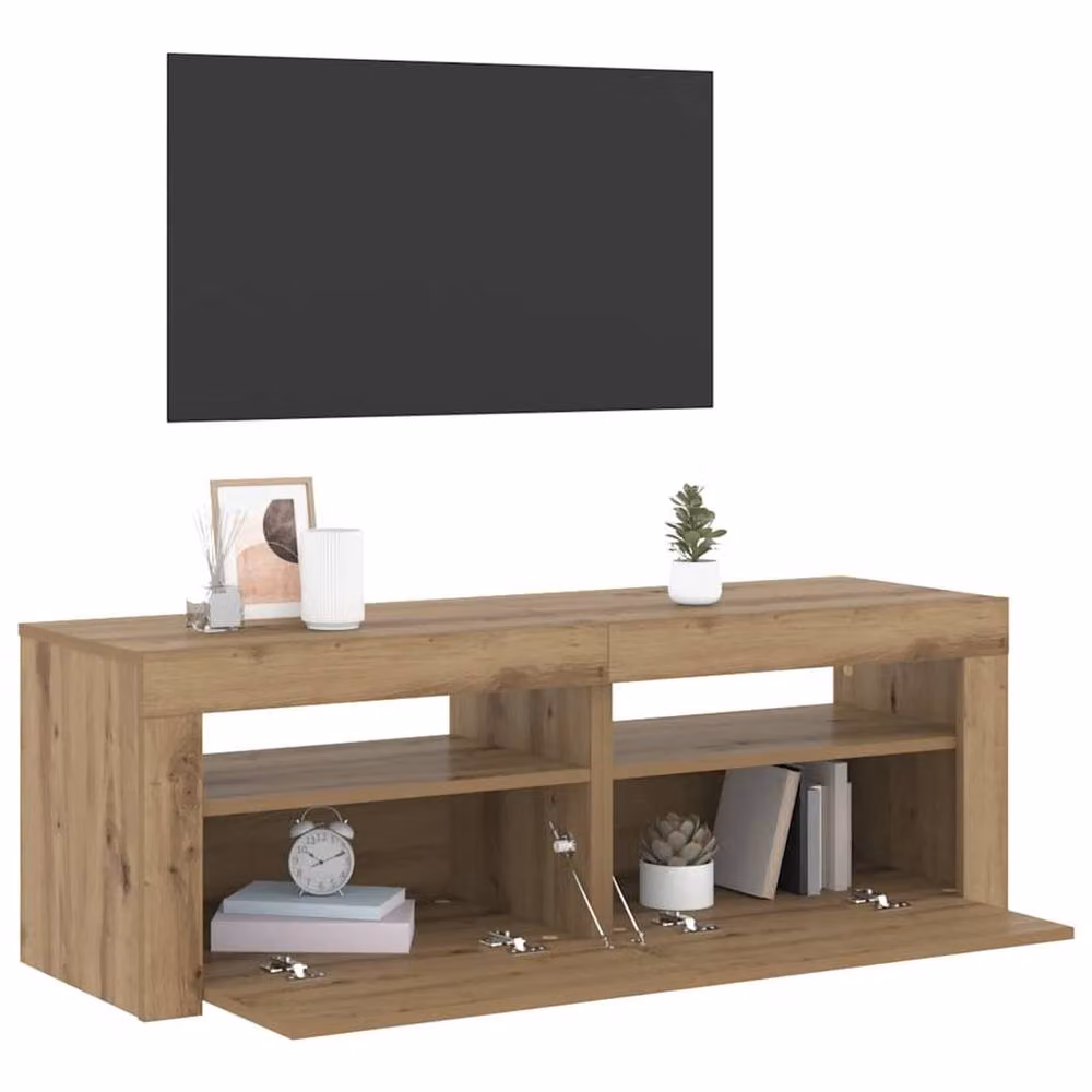 Berkfield Home Artisan Oak TV Cabinet with LED Lights in Brown, W/D/H: 120 x 35 x 40 cm – 4