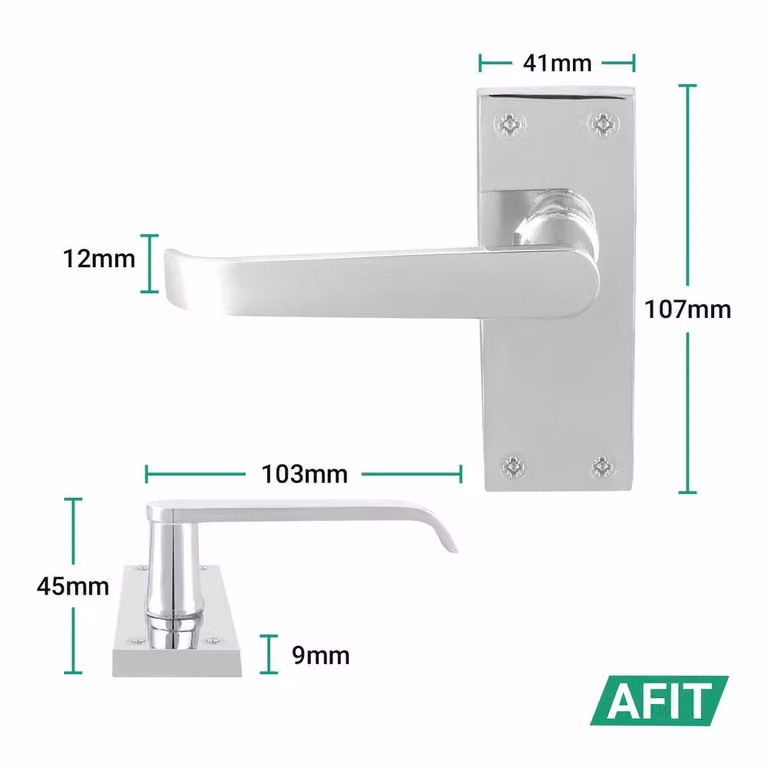 AFIT Polished Chrome Door Handles with Latch, 4 Pairs, Silver, W/D/H: 15.0 x 15.0 x 15.0 cm