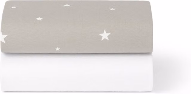 Snuz Twin Pack Grey Star Cotton Jersey Crib Sheets