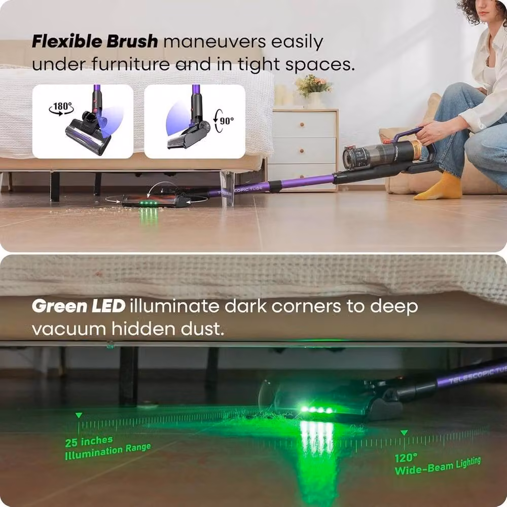 PAWNORA Cordless Stick Vacuum Cleaner in Purple with Washable Filter and Pet Hair Functionality – 4