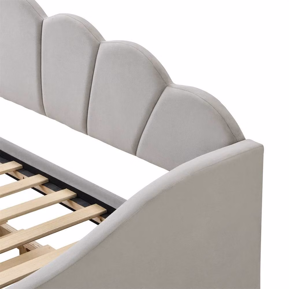 FORGEVIO Grey Velvet Upholstered Single Bed Frame, W/D/H: 90 x 190 cm – 2