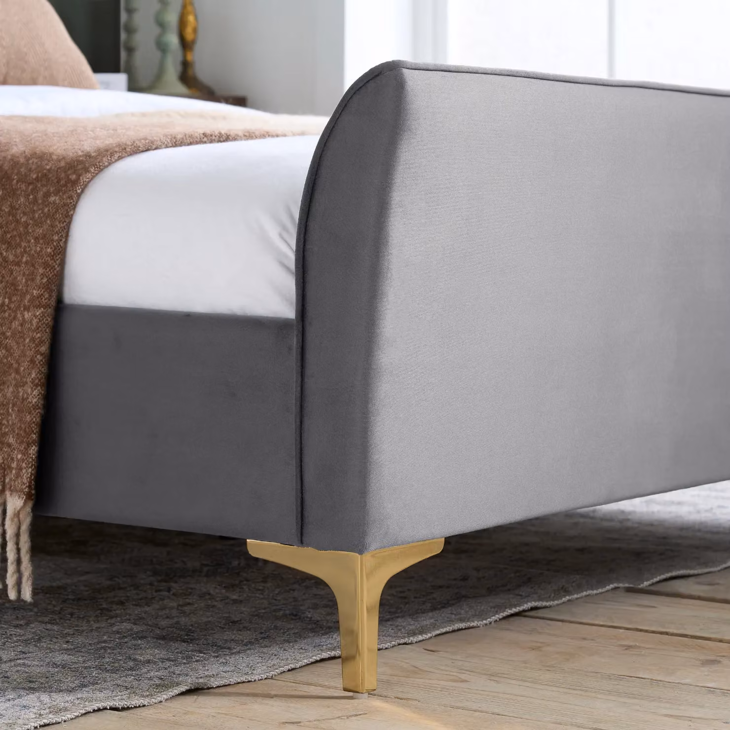 Birlea Clover Grey Velvet Fabric Upholstered Bed Frame with Lift Up Base, W/D/H: 120 x 200 x 116 cm – 4
