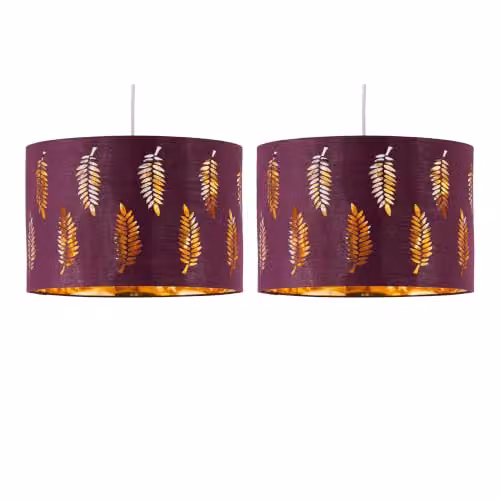 First Choice Lighting Set of 2 Fern Burgundy Cut Out Pendant Lightshades, Diameter: 25 cm – 4