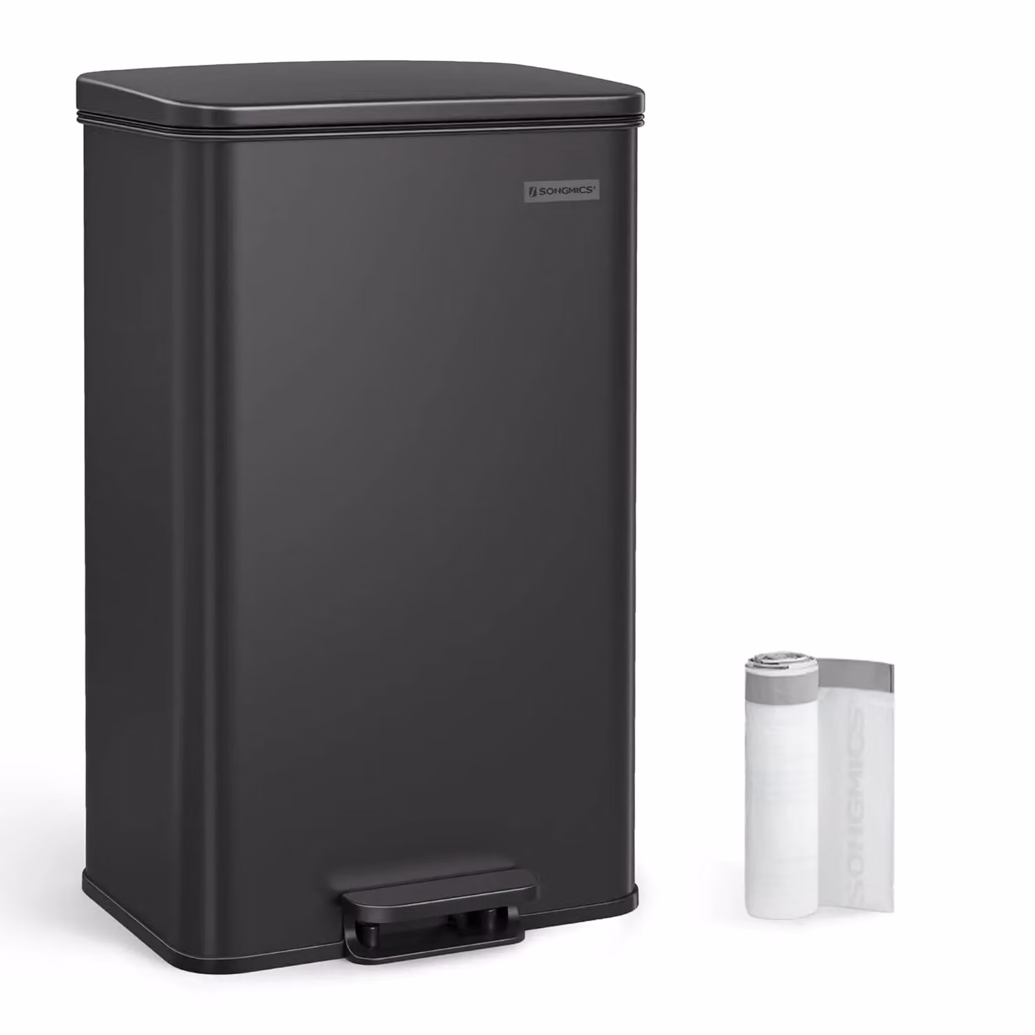 SONGMICS Large Steel Kitchen Step Bin with Soft Close Pedal in Black – 6