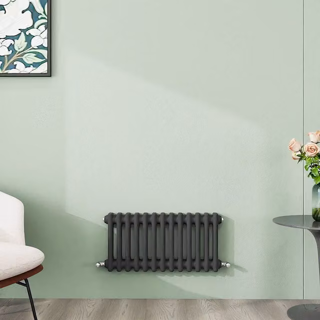 AicaBathroom Horizontal Traditional Cast Iron Style 2 Column Steel Radiator in Anthracite, W/D/H: 60.5 x 30.0 x 60.5 cm