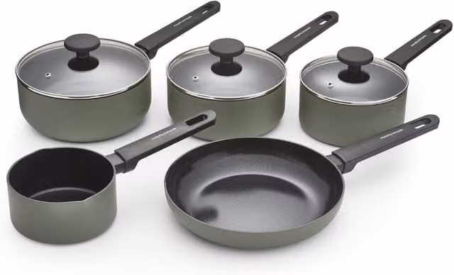 Morphy Richards 5 Piece Non-Stick Recycled Aluminium Saucepan Set in Green