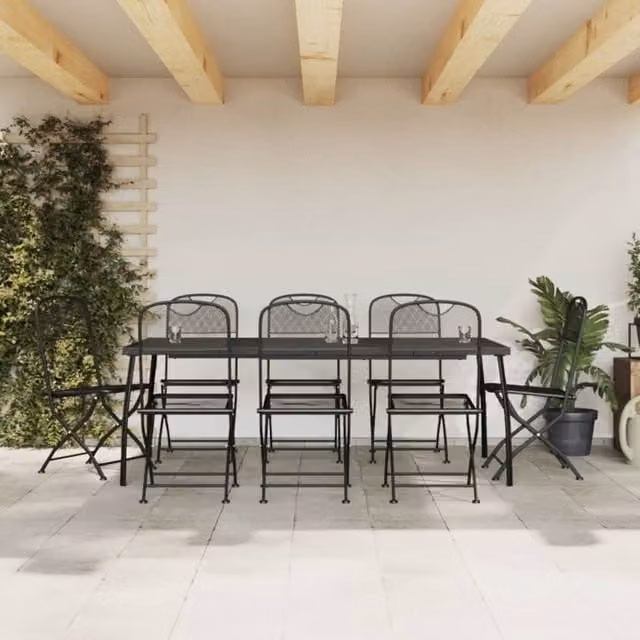 Berkfield Home 9 Piece Anthracite Metal Mesh Garden Dining Set in Black – 1