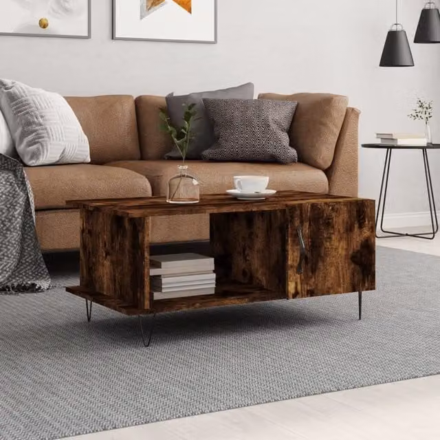 Berkfield Home Smoked Oak Coffee Table in Brown, W/D/H: 90 x 50 x 40 cm
