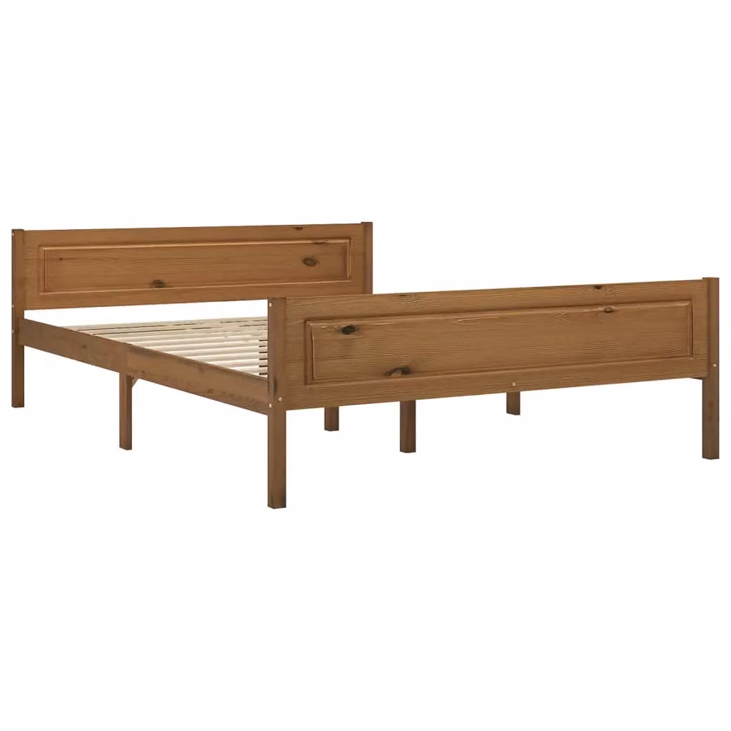 Berkfield Home Modern Solid Pinewood Bed Frame, Brown, W: 140 cm, L: 200 cm – 2