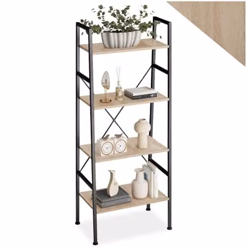 tectake Newcastle 4-Tier Ladder Shelf in Brown, W/D/H: 57.5 x 35.5 x 139.0 cm – 1