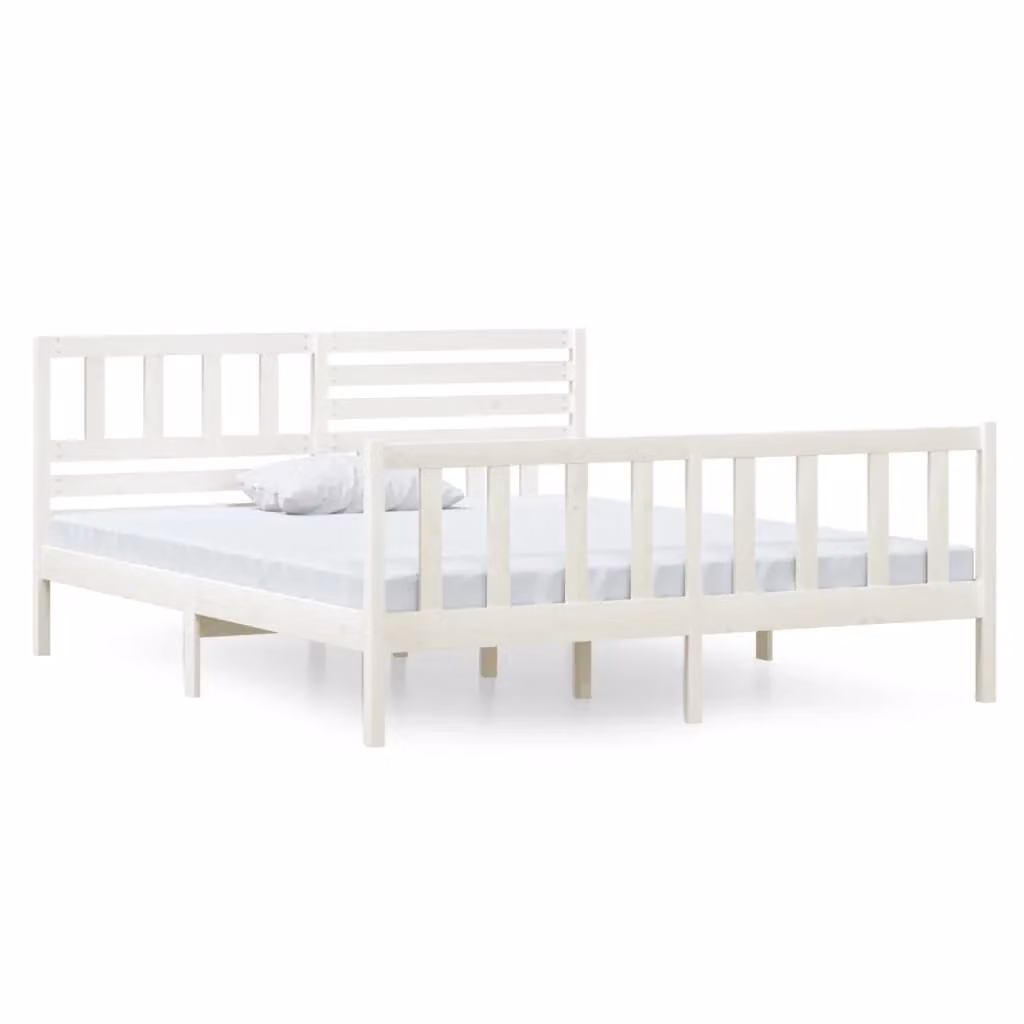 Berkfield Home White Solid Pine Wood Bed Frame W/D/H: 140 x 190 cm – 2