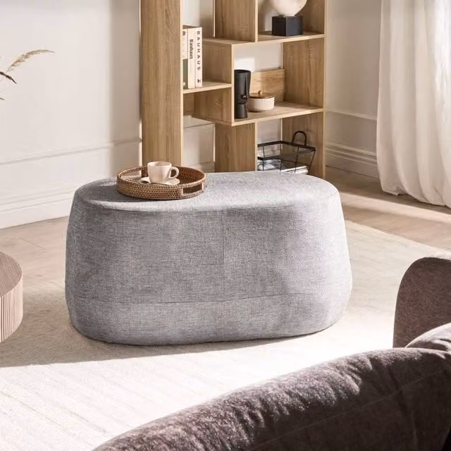 Wyld and Coco Modern Grey Fabric Upholstered Accent Bench with Wood Legs