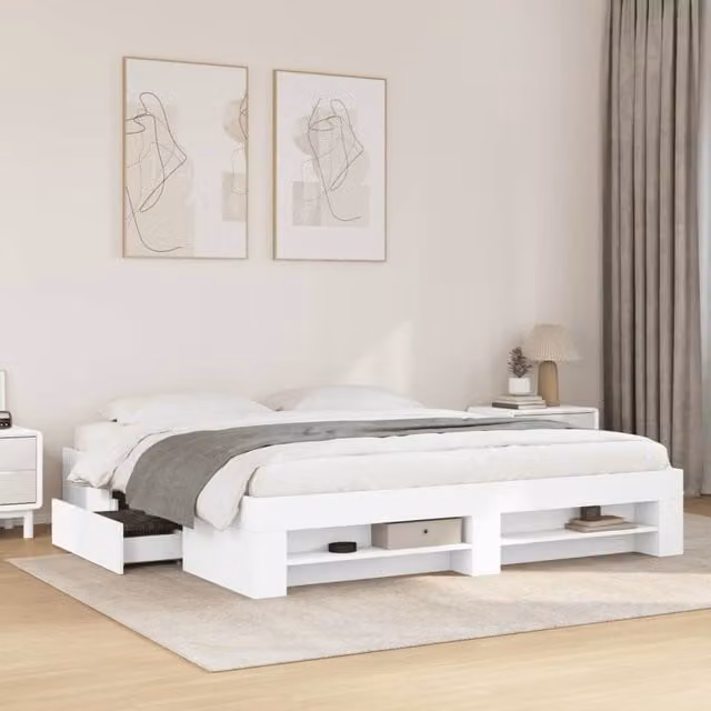 Berkfield Home Super King Bed Frame with Drawers, White, Engineered Wood, W: 180 cm, D: 200 cm – 1
