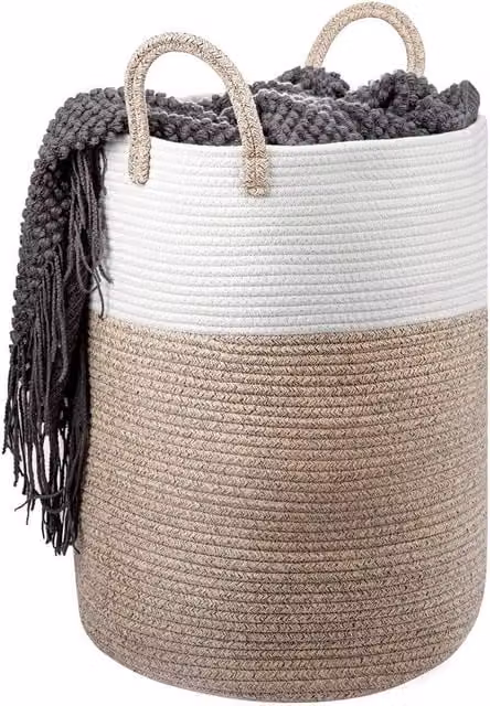 NESTLUNE Brown Cotton Rope Woven Storage Basket, 58L, Collapsible – 1