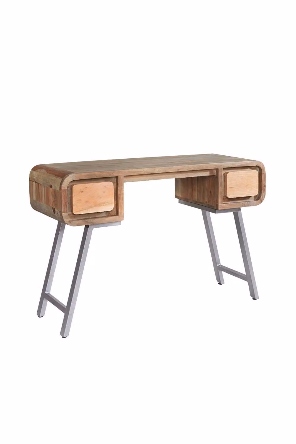 IH Design Auckley Acacia Wood and Reclaimed Metal Writing Desk with Drawer, Brown, W: 120 cm, D: 45 cm, H: 75 cm – 2