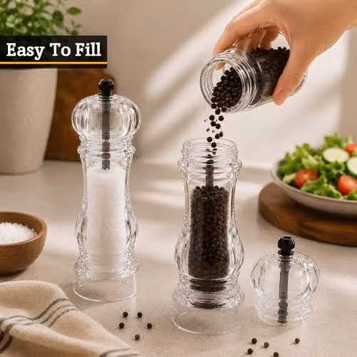 Premier Housewares Small Acrylic Salt and Pepper Mill Set in Transparent and Green – 3