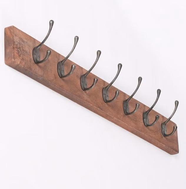Glasstone 7 Hook Wooden Coat Hanger in Brown, W: 90.5 cm, H: 14 cm, D: 9 cm