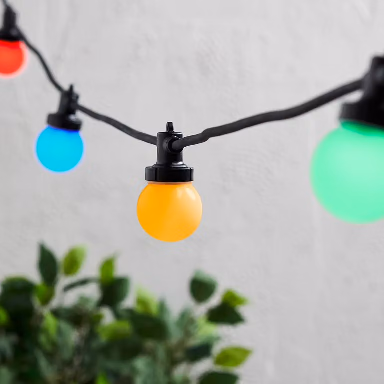 Pro Connect Multi Coloured LED Sphere Festoon Lights with Black Cable, 115m