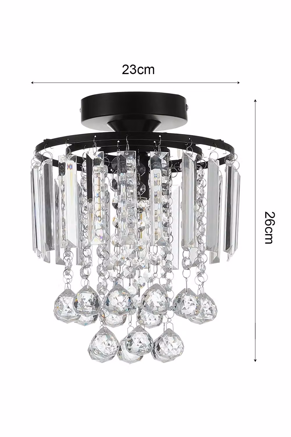 Living and Home Modern Crystal Mount Ceiling Light in Black and Chrome – 2