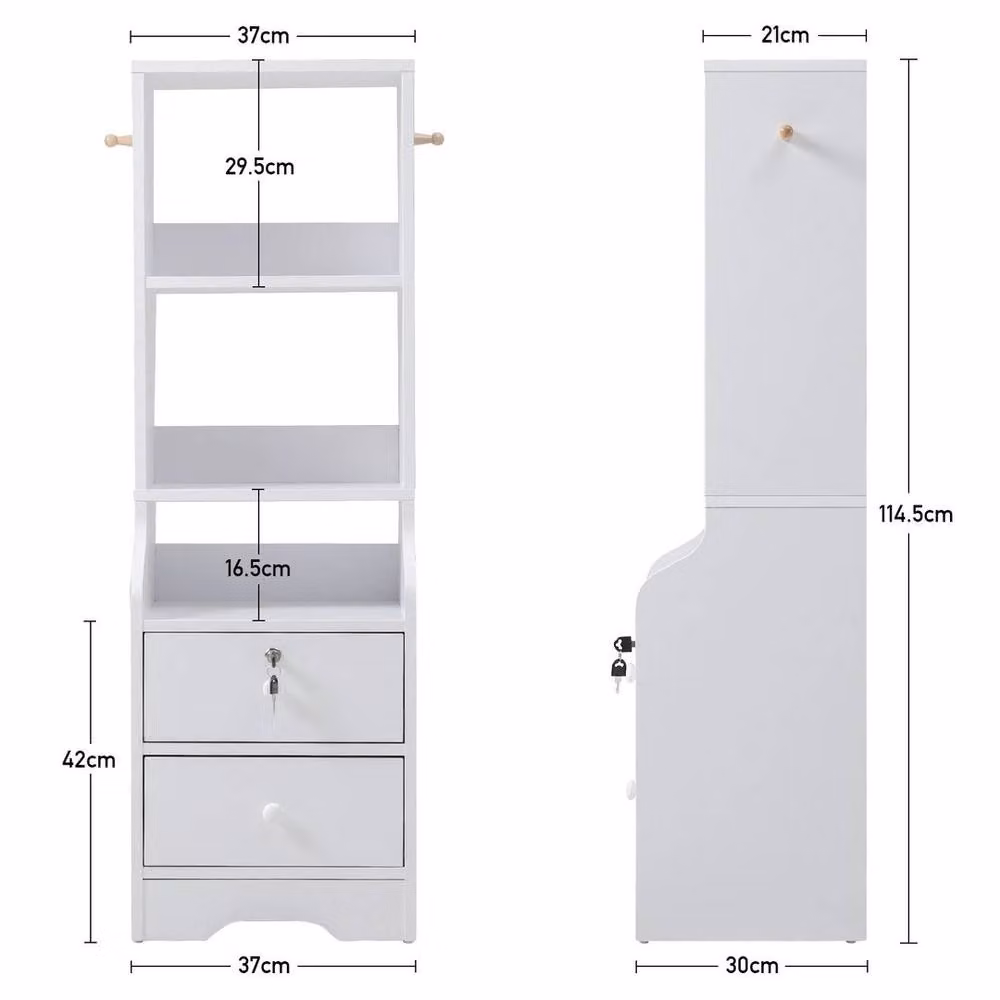 KORVIXA 3 Tier Tall Bedside Table and Side Cabinet in White, Height: 100 cm – 2