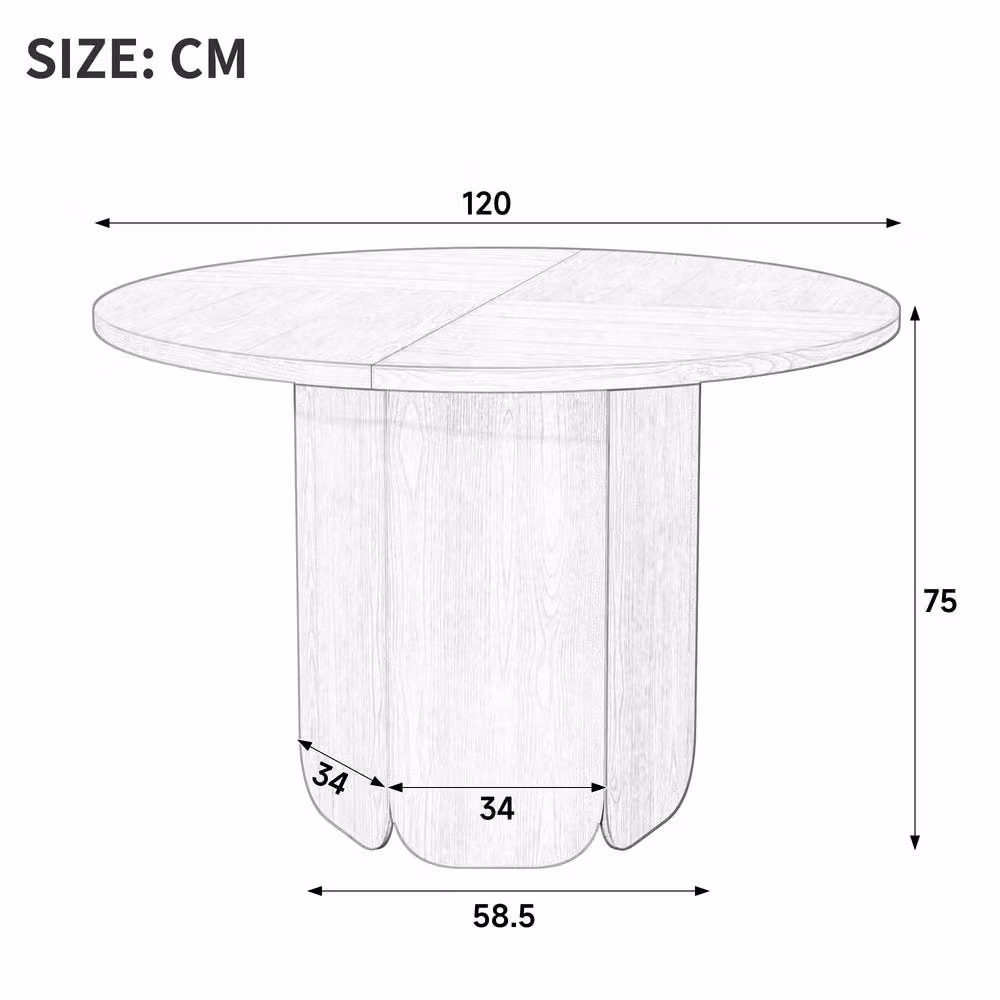 BTM Round Walnut Wood Dining Table in Brown, Diameter: 120 cm, Height: 75 cm – 2