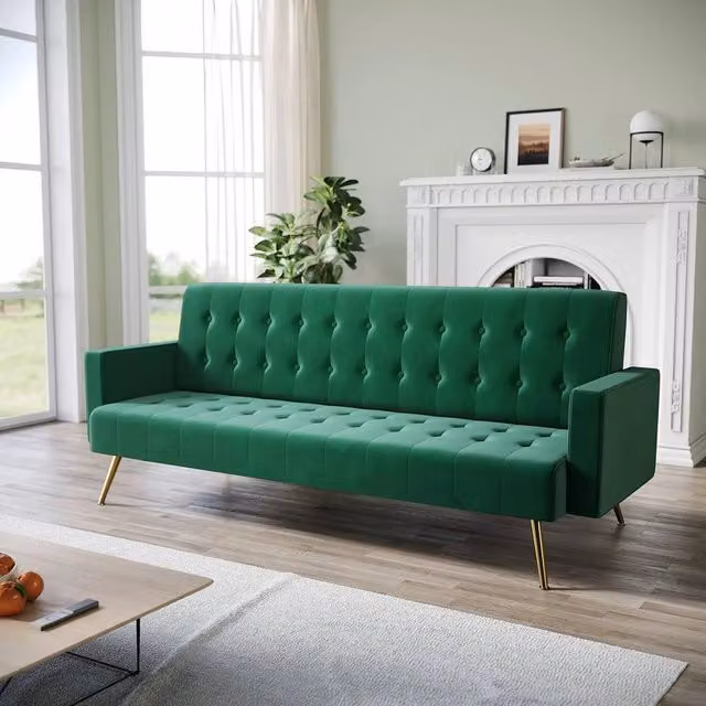 FORGEVIO Green Luxury Velvet 3 Seater Sofa Bed – 1