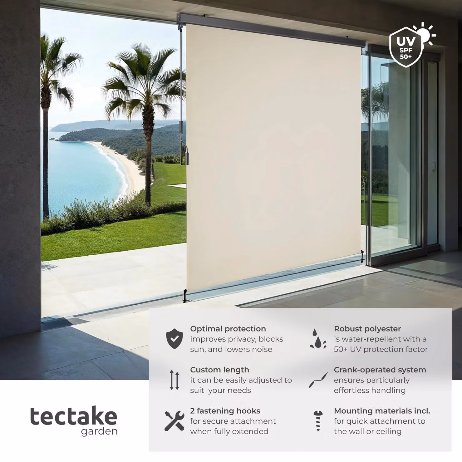 tectake Eloise Vertical Awning in Beige, W/H: 160 x 250 cm – 2