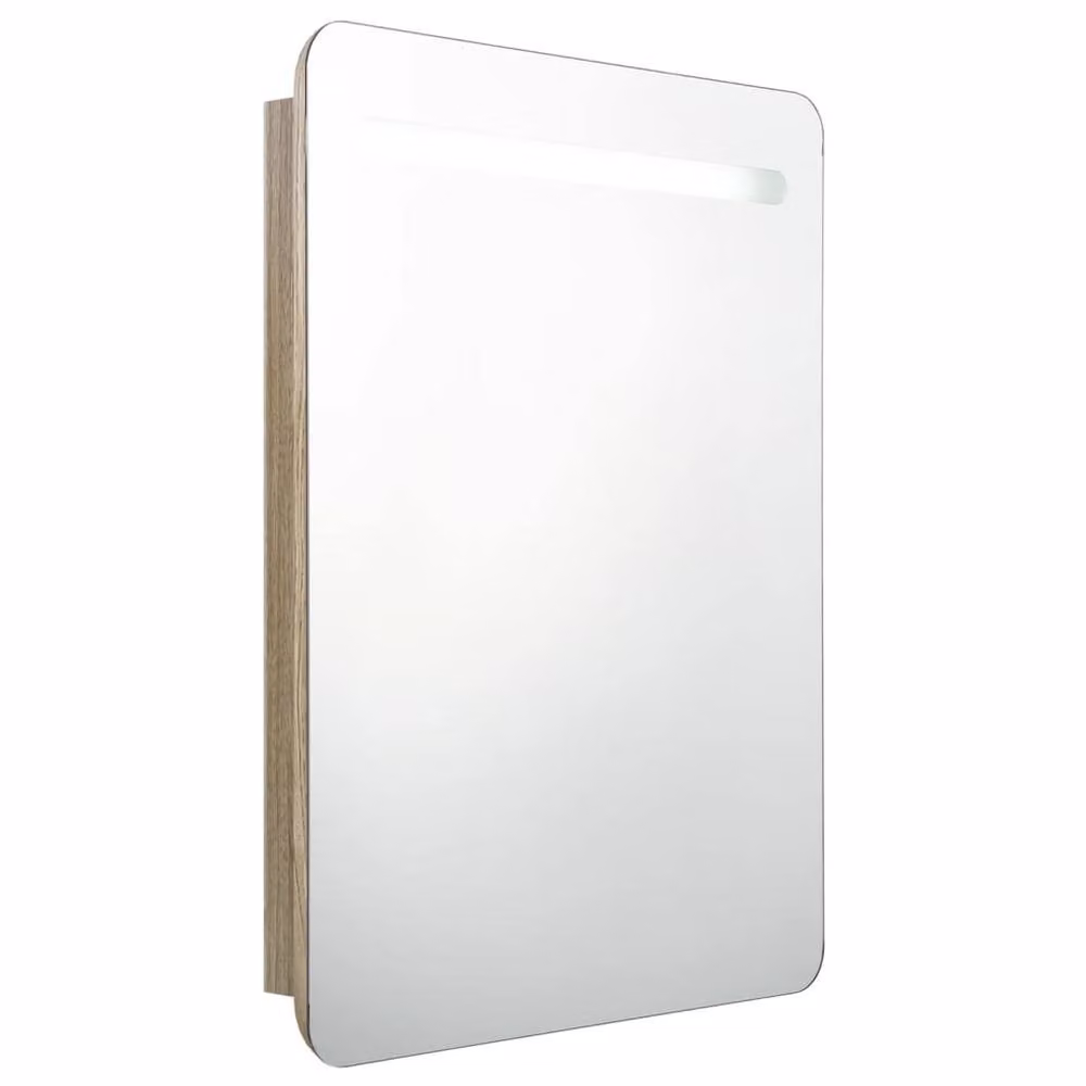 Berkfield Home LED Bathroom Mirror Cabinet in Brown Oak, W/D/H: 60 x 11 x 80 cm – 2
