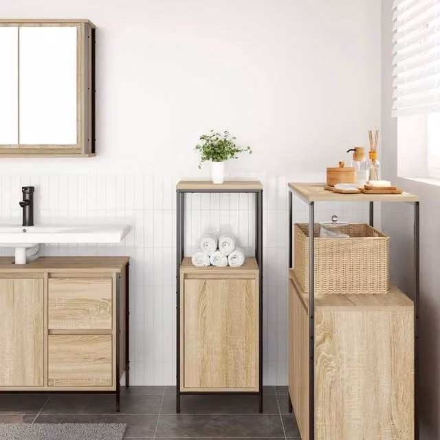 Berkfield Home Durable Bathroom Cabinet with Internal Shelves and Hinged Doors in Sonoma Oak, W/D/H: 36 x 35 x 95 cm