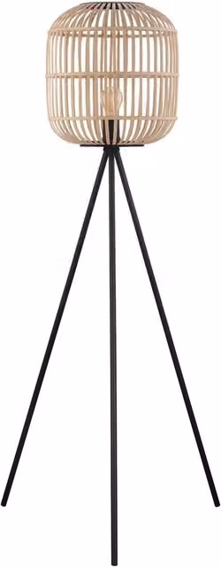 Loops Tripod Floor Lamp in Black and Wicker with E27 Bulb