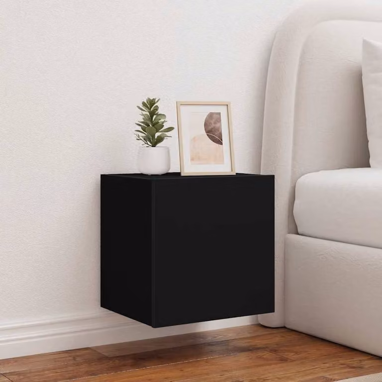 Berkfield Home Modern Black TV Wall Cabinets with LED Lights, 2 Pack, W: 40.5 cm, D: 35 cm, H: 40 cm