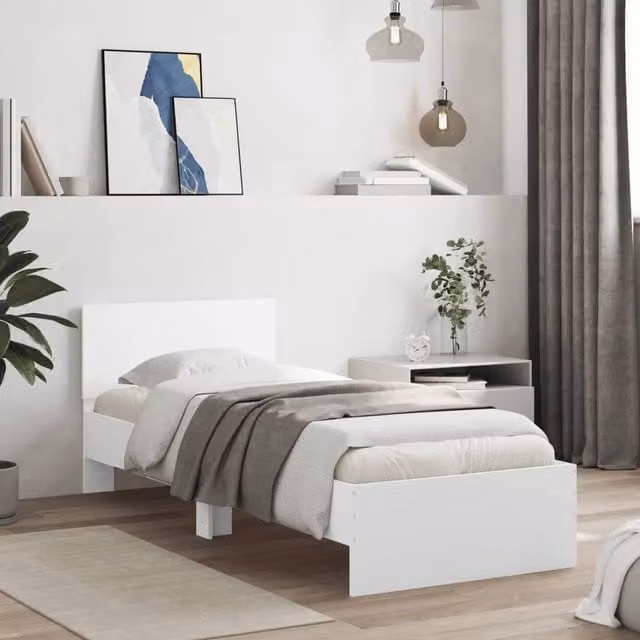 Berkfield Home Small Single Bed Frame with Headboard in White, W: 75 cm, L: 190 cm – 1