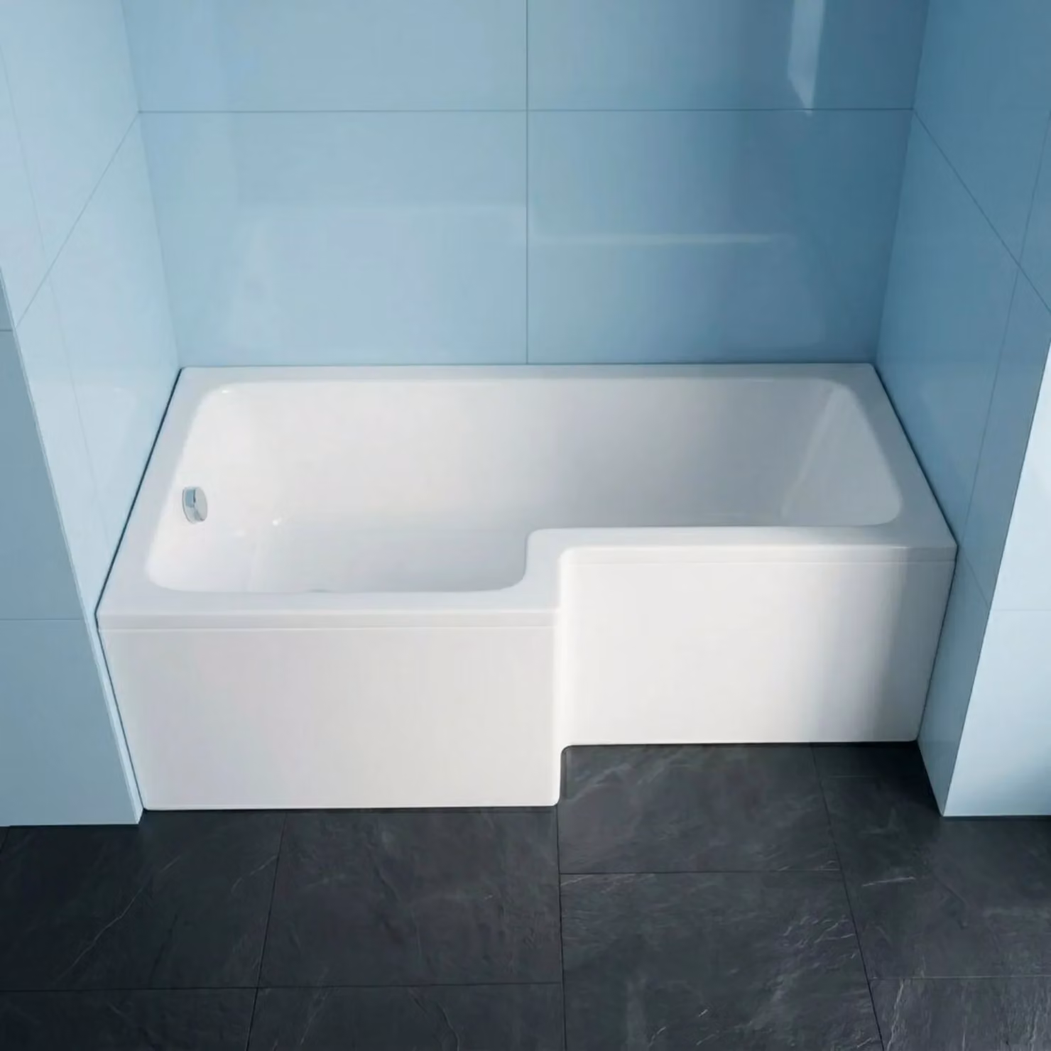 Balterley Asymmetric Left Hand L Shape Acrylic Shower Bath with Adjustable Leg Set, White, W/D/H: 170 x 85 x 39 cm – 3