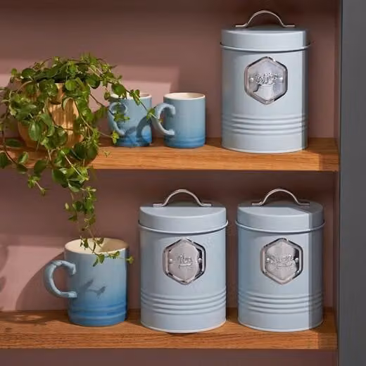 Cooks Professional 3-Piece Tea, Coffee and Sugar Airtight Storage Canister Set in Blue and Silver – 1