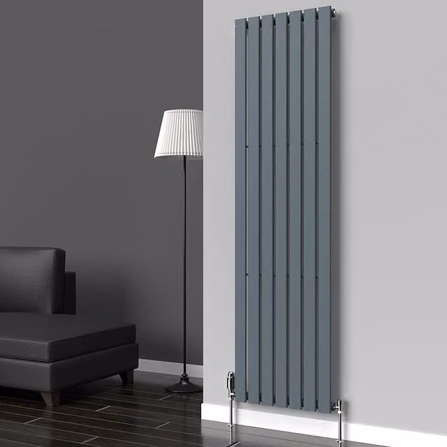 Lux Heat Flat Coloured Vertical Steel Radiator in Grey, H 180 cm x W 49 cm