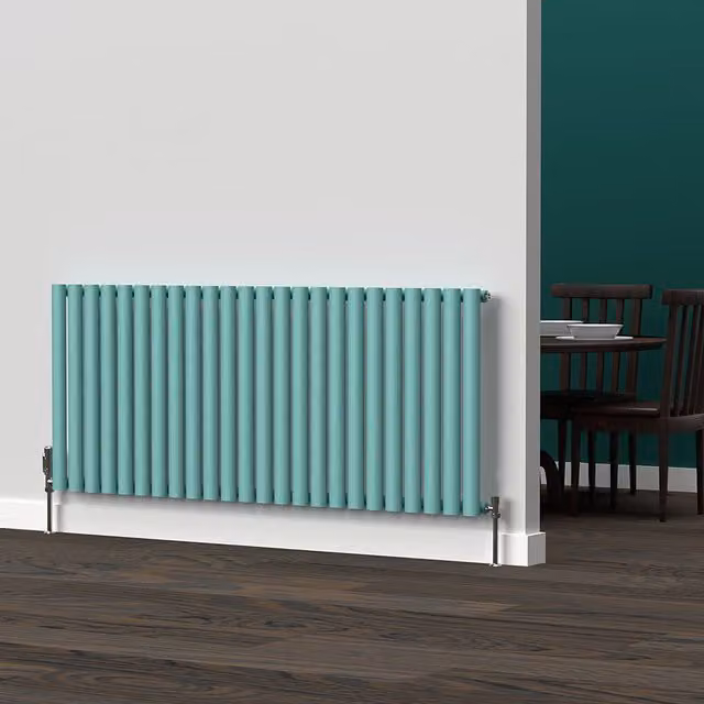 Lux Heat Oval Horizontal Coloured Radiator in Light Aqua Green, W: 144 cm, H: 60 cm