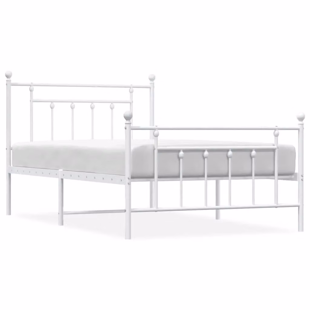 Berkfield Home Classic Metal Bed Frame with Headboard and Footboard in White, W: 107 cm, L: 203 cm – 2