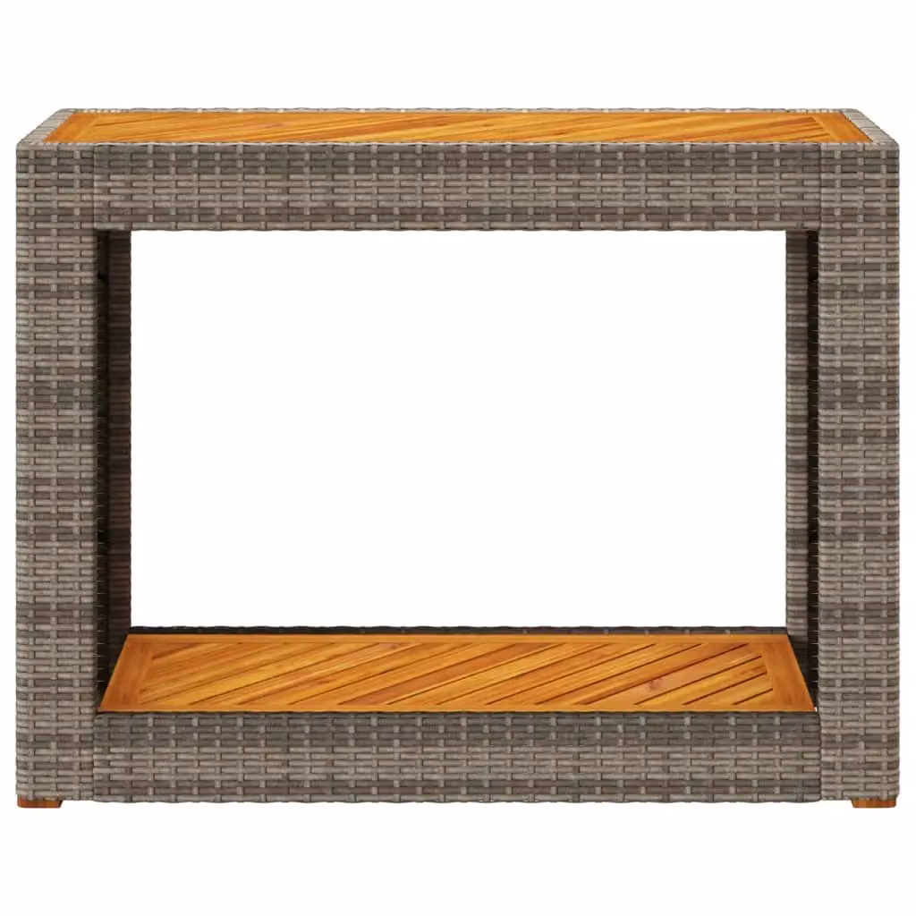 Berkfield Home Garden Side Table with Grey Poly Rattan and Acacia Wood Top, W/D/H: 100 x 40 x 75 cm – 4