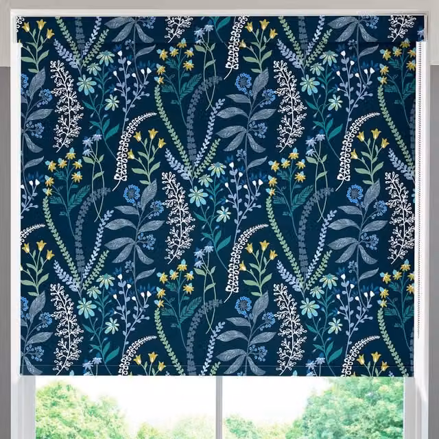 Terrys Blue Floral Semi-Transparent Polyester Roller Blind