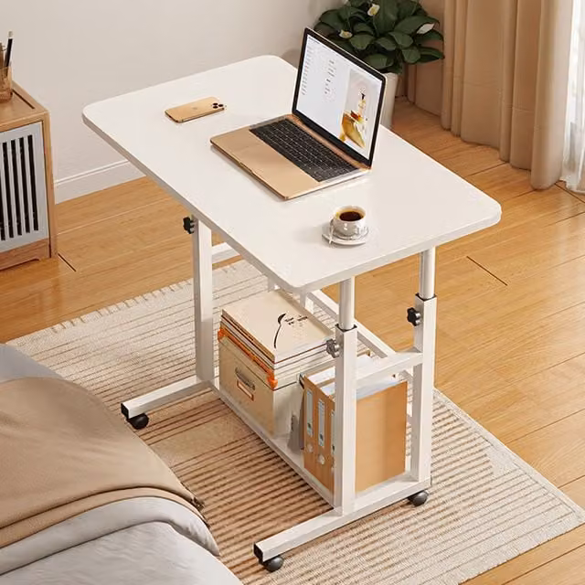 Livingandhome Height Adjustable Mobile Computer Desk with Castors, White