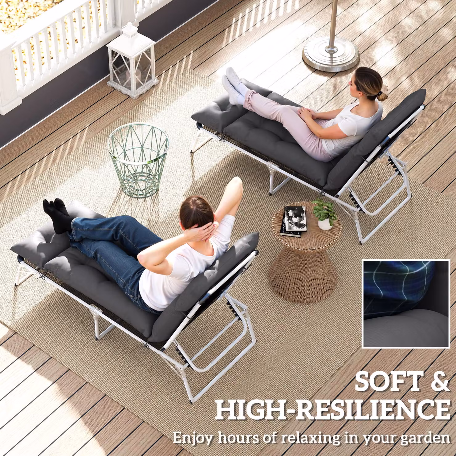 Outsunny Set of 2 Dark Grey Sun Lounger Replacement Cushions, W: 190 cm, D: 56 cm, H: 10 cm – 5