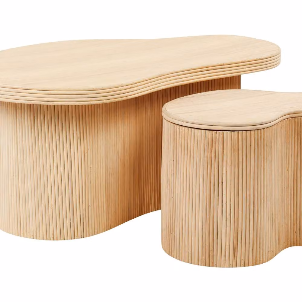 Wyld and Coco Nesting Coffee Tables Set of 2 with Rattan Storage Lids in Brown and Beige – 2