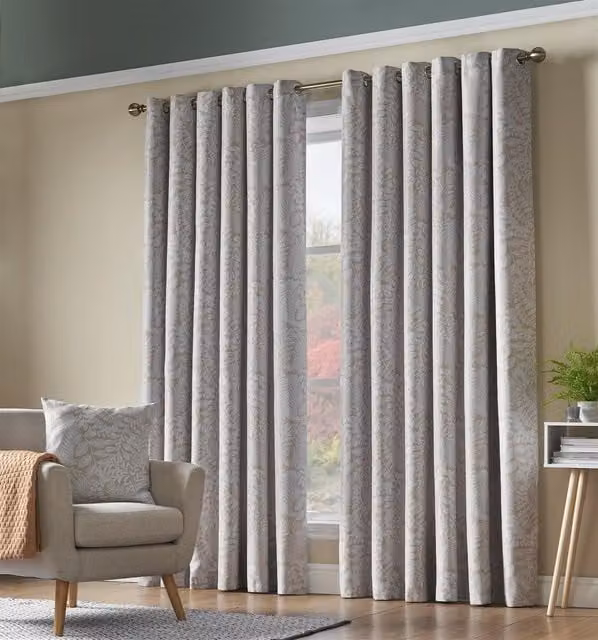 Luxury Living Fern Floral Blackout Eyelet Curtains in Beige, Width: 168 cm, Drop: 137 cm – 1